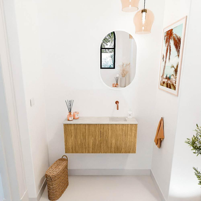 Mondiaz JOYA-DLUX 90cm toiletmeubel - kleur Oak - Wastafel FAYE positie Rechts Zonder kraangat kleur Ostra.