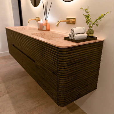 Mondiaz CIRO-DLUX Meuble de salle de bains - 180x45x50cm - vasque en solid surface Saba - 2 bassins double - sans trous de robinetterie - 4 tiroirs - Shadow