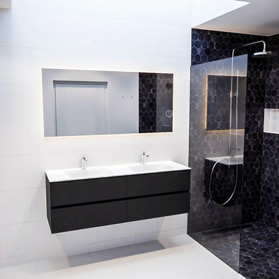 MONDIAZ VICA Ensemble de meuble salle de bain - 150cm - 4 tiroirs - lavabo Cloud double - 2 trous de robinet - solid surface urban