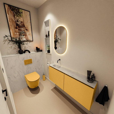 MONDIAZ TURE-DLUX meuble de toilettes 120 cm Ocher. EDEN lavabo Opalo position gauche. Sans trou de robinet.