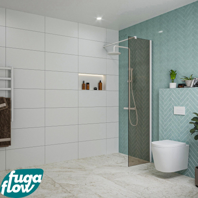 FugaFlow Eccelente Vetro Douche à l'italienne - 50x200cm - verre fumé - Blanc mat