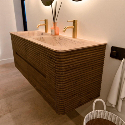 Mondiaz CIRO-DLUX Ensemble de meubles de salle de bains - 130x45x50cm - Plan vasque Solid surface Arena - 2 vasques Double - 2 trous de robinet - 4 tiroirs - Dusk