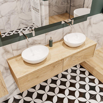 Mondiaz LUSH Meuble salle de bains avec 2 tiriors lavabo BARCO 150x30x45cm double sans trou de robinet Washed oak
