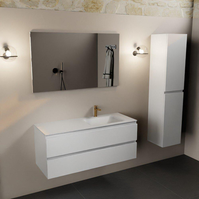 Mondiaz AIVY Ensemble de meuble - 120x45x50cm - 1 trou de robinet - 1 vasque Talc Solid surface - Droite - 2 tiroirs - avec miroir - MDF Talc