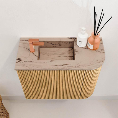 Mondiaz JOYA-DLUX 51.6cm toiletmeubel - ronding rechts kleur Oak - Wastafel FAYE positie Links 1 kraangat kleur Arena.
