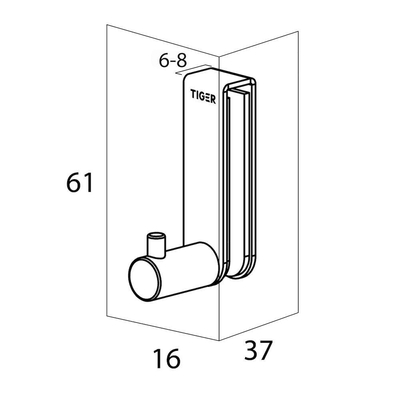 Tiger Rhino Crochet porte-serviette - pour paroi en verre - 6-8mm - Inox brossé