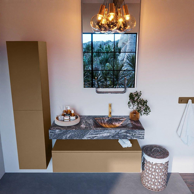 MONDIAZ ALAN - DLUX Ensemble meuble de salle de bains - 110cm - sous-meuble - Oro - 1 tiroir - lavabo suspendu - cuve à droite - 1 trou de robinet - Lava