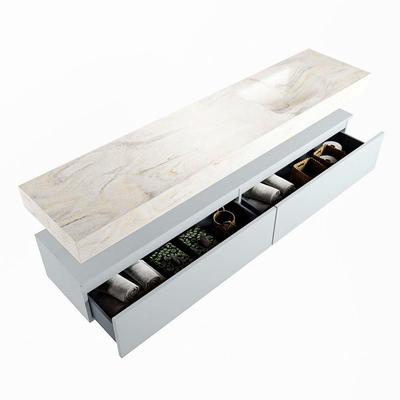 Mondiaz ALAN-DLUX Ensemble de meuble - 200cm - meuble Clay mat - 2 tiroirs - Lavabo Cloud Ostra suspendu - vasque Droite - 0 trous de robinet