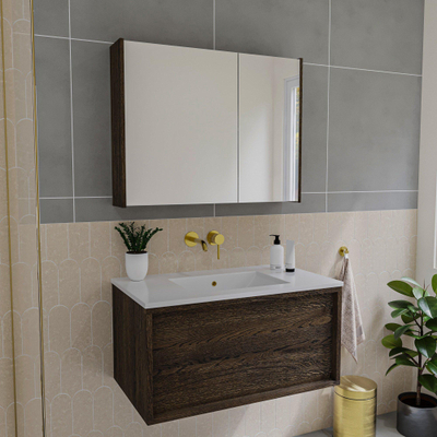 Saniclass Holz Pure Spiegelkast - 80x63x16cm - inclusief zijpanelen - Eiken charcoal