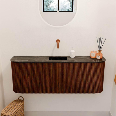 Mondiaz JOYA-DLUX 113.2cm toiletmeubel - ronding links en rechts kleur Ruby - Wastafel FAYE positie Midden Zonder kraangat kleur Lava.