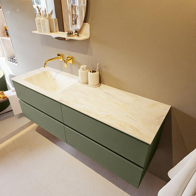 Mondiaz VICA-DLUX ensemble de meuble de salle de bain - 150cm - meuble sous-vasque armée - 4 tiroirs - lavabo encastré nuage gauche - sans trous de robinet - version haute de 60cm - ostra