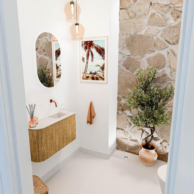 Mondiaz JOYA-DLUX 71.6cm toiletmeubel - ronding links kleur Oak - Wastafel FAYE positie Rechts Zonder kraangat kleur Meli.