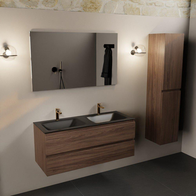 Mondiaz Aivy badmeubelset - 120x45x50cm - 2 kraangaten - 2 wasbakken urban Solid surface - Links en rechts - 2 lades - Zonder spiegel - Melamine Mocha