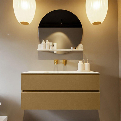 Mondiaz VICA-DLUX ensemble de meuble de salle de bain - 110cm - meuble sous-vasque oro - 2 tiroirs - lavabo encastré cloud milieu - sans trous de robinet - version haute de 60cm - opalo