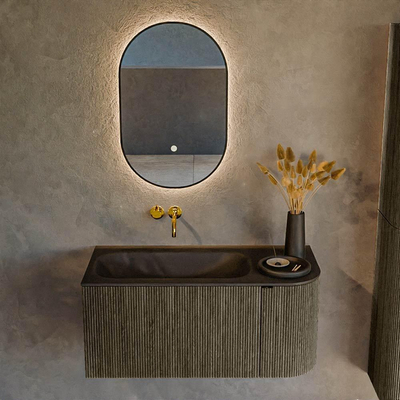 Mondiaz KURVE Ensemble de meuble salle de bain - 95x46x40cm - 1 tiroir - 1 porte - lavabo en solid surface - gauche - sans trou de robinet - Shadow