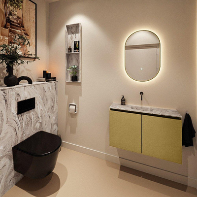 MONDIAZ TURE-DLUX Meuble toilette - 80cm - Oro - EDEN - vasque Glace - position centrale - sans trou de robinet