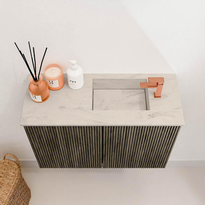 Mondiaz JOYA-DLUX 60cm toiletmeubel - kleur Shadow - Wastafel FAYE positie Rechts 1 kraangat kleur Opalo.