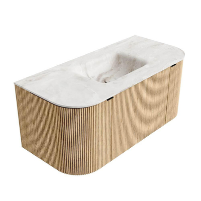 MONDIAZ KURVE-DLUX Meuble de salle de bains 100 cm avec module 25 Len R couleur Chêne avec 1 tiroir et 2 portes. Lavabo GRUNNE central sans trou de robinet couleur Frappe.