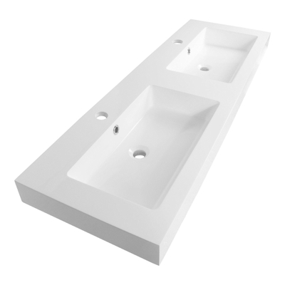 BRAUER Solar Thick lavabo 140x46x10cm - 2 lavabos - 2 trous de robinet - marbre minéral - blanc satiné
