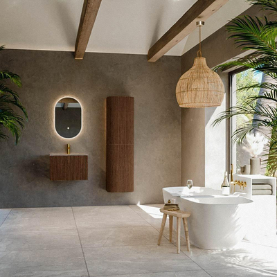 MONDIAZ KURVE-DLUX Meuble de salle de bains 60cm couleur Walnut avec 1 tiroir et 0 porte. Lavabo CLOUD Central 1 trou de robinet Sombra.