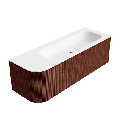 Ensemble de meuble de salle de bain Mondiaz KURVE - 135x46x40cm - 1 tiroir - 1 porte - lavabo en solid surface - droite - sans trou de robinet - Ruby
