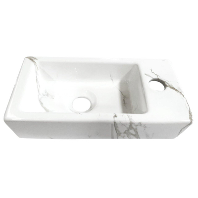 Wiesbaden Fonteinset Rhea S mini avec lavabo droit carrara, robinet, siphon et bouchon de vidage en laiton brossé