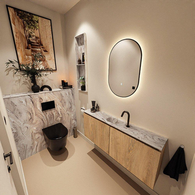 MONDIAZ TURE-DLUX 120cm toiletmeubel Washed Oak. EDEN wastafel Glace positie midden. Met 1 kraangat.
