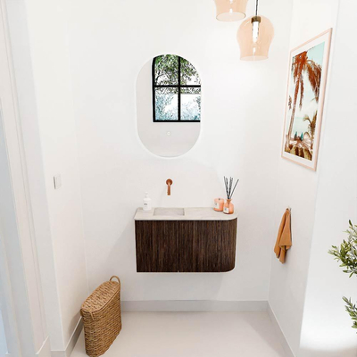 Mondiaz JOYA-DLUX 71.6cm toiletmeubel - ronding rechts kleur Walnut - Wastafel FAYE positie Links Zonder kraangat kleur Ostra.