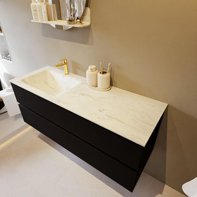 Mondiaz VICA-DLUX ensemble de meuble de salle de bain - 130cm - meuble sous-vasque urban - 2 tiroirs - lavabo encastré cloud gauche - 1 trou de robinet - version haute de 60cm - opalo