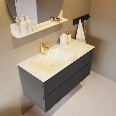 Mondiaz VICA-DLUX Ensemble de meuble de salle de bain - 100cm - meuble sous-vasque gris foncé - 2 tiroirs - lavabo encastré cloud gauche - 1 trou de robinet - version haute de 60cm - ostra