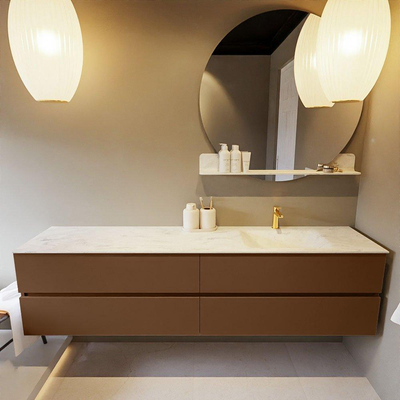 Mondiaz VICA-DLUX ensemble de meuble de salle de bain - 200cm - meuble sous-vasque posé - 4 tiroirs - lavabo encastré cloud droite - 1 trou de robinet - version haute de 60cm - opalo