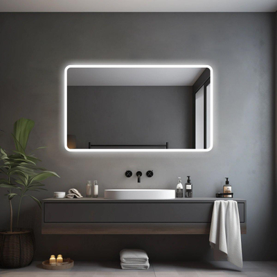 Fugaflow Excellent Arredo Miroir de Salle de Bain - 120x70 cm - avec coins arrondis - installation horizontale / verticale - éclairage LED indirect - chauffage du miroir - capteur infrarouge en partie inférieure