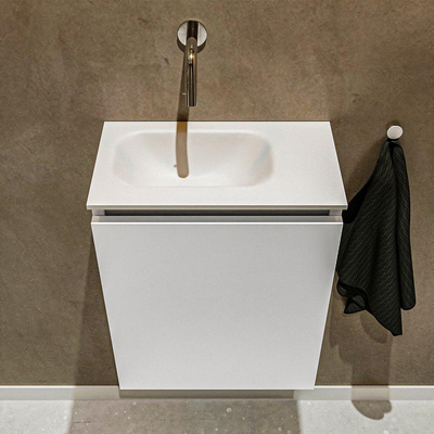 Mondiaz TURE Meuble lave-mains 40x23x50cm sans trous de robinet 1 porte Talc mat Lavabo Eden Gauche Solid Surface Blanc