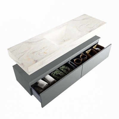 Mondiaz ALAN-DLUX Ensemble de meuble - 150cm - meuble Plata mat - 2 tiroirs - Lavabo Cloud Ostra suspendu - vasque Centre - 1 trou de robinet