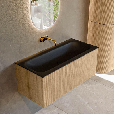 MONDIAZ KURVE 100cm badmeubel kleur Oak met 1 lade. Wastafel BIG MEDIUM midden zonder kraangat Urban.