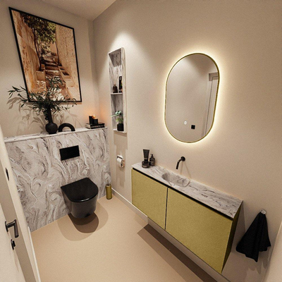 MONDIAZ TURE-DLUX Meuble toilette - 100cm - Oro - EDEN - vasque Glace - position centrale - sans trou de robinet