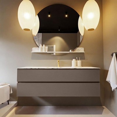 Mondiaz VICA-DLUX ensemble de meuble de salle de bain - 150cm - meuble sous-vasque fumée - 2 tiroirs - lavabo encastré nuage milieu - 1 trou de robinet - version haute 60cm - glace