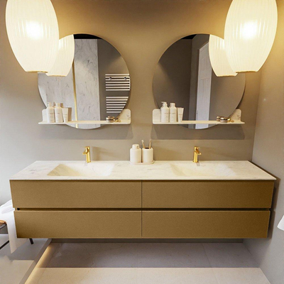 Mondiaz VICA-DLUX ensemble de meuble de salle de bain - 200cm - meuble sous-vasque oro - 4 tiroirs - lavabo encastré cloud double - 2 trous de robinet - version haute de 60cm - opalo