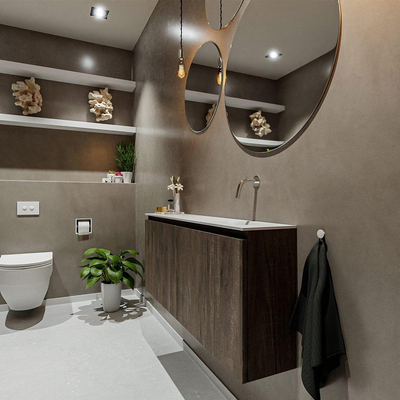 MONDIAZ TURE Toiletmeubel 120x23x50cm met 0 kraangaten 2 deuren dark brown mat Wastafel Eden rechts Solid Surface Wit