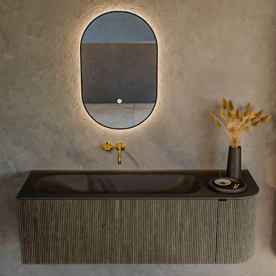 Mondiaz KURVE Ensemble meuble de salle de bains - 135x46x40cm - 1 tiroir - 1 porte - vasque solid surface - gauche - sans trou de robinet - Shadow