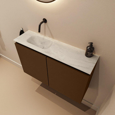 MONDIAZ TURE-DLUX Meuble toilette - 80cm - Rust - EDEN - vasque Opalo - position gauche - sans trou de robinet