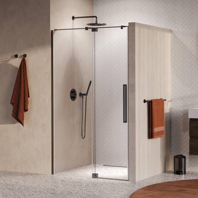 BRAUER Stellar Porte de niche - 2 parties - 120x200cm - porte battante - vitrification - réversible - verre transparent - cuivre brossé PVD