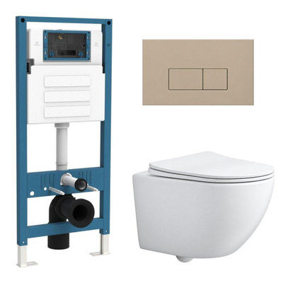 Ensemble WC QeramiQ Dely Swirl Compact - réservoir encastré QeramiQ flush - abattant 25 mm - plaque de commande en plastique taupe - boutons rectangulaires - blanc mat