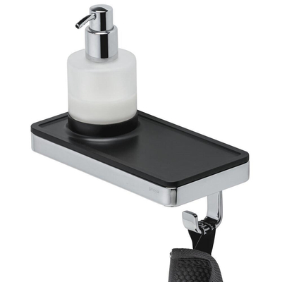 Geesa Frame Distributeur de savon avec tablette et crochet porte-serviette Noir / Chrome
