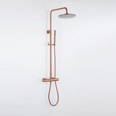 Fortifura Calvi Regendoucheset - thermostatisch - 25cm - hoofddouche - metalen slang - staaf handdouche - PVD - geborsteld koper