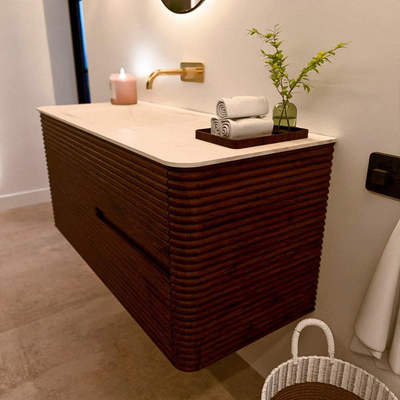 Mondiaz CIRO-DLUX Ensemble de meubles de salle de bains - 110x45x50cm - Vasque en solid surface Meli - 1 lavabo à gauche - sans trous de robinet - 2 tiroirs - Ruby