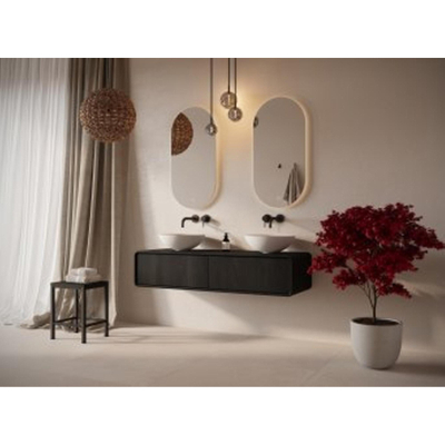 Looox Wooden Rounded – Meuble de salle de bains – 30 × 100 × 46 cm – 1 tiroir – chêne noir