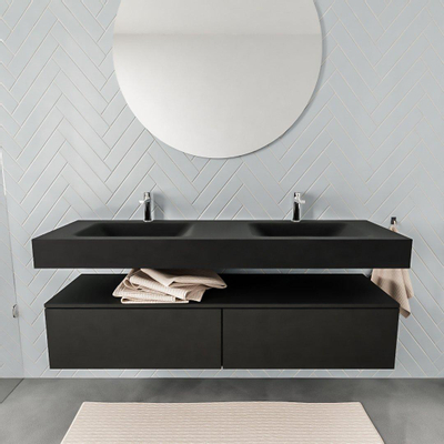 MONDIAZ ALAN 150cm - meuble-bas - 2 tiroirs - lavabo suspendu - 2 vasques - 2 trous de robinet - urban