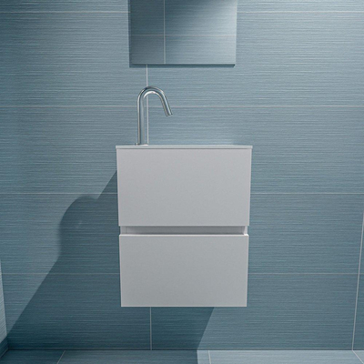 MONDIAZ ADA Meuble de toilettes - 40x30x50cm - 1 trou de robinet - 2 tiroirs - talc mat - lavabo à droite - Solid surface - Blanc