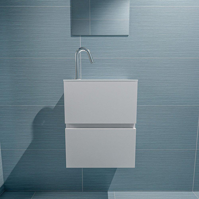 Mondiaz ADA Meuble lave-mains 40x30x50cm avec 1 trou de robinet 2 tiroirs Talc mat Lavabo Lex Droite Solid Surface Blanc
